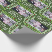 Vrolijk kerstfeest met één horizontale foto - groe cadeaupapier (Hoek)