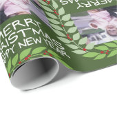 Vrolijk kerstfeest met één horizontale foto - groe cadeaupapier (Rol Hoek)