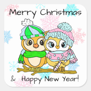 Vrolijk kerstfeest met een koevoet met een paar ke vierkante sticker