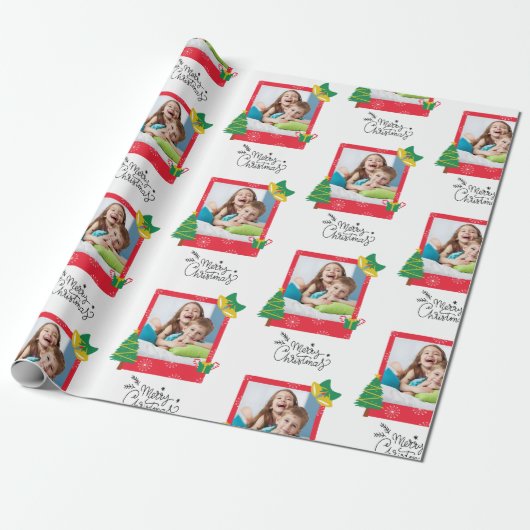 Vrolijk kerstfeest met één Lijst foto Cadeaupapier (Uitgerold)