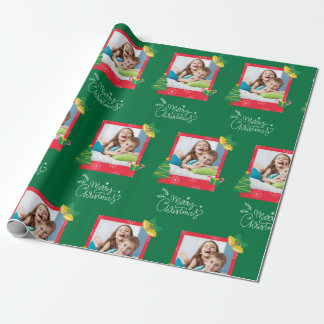 Vrolijk kerstfeest met één Lijst foto groen Cadeaupapier