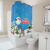 Vrolijk kerstfeest met een Snowman en een Kerstman Douchegordijn (In situ)