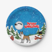 Vrolijk kerstfeest met een Snowman en een Kerstman Papieren Bordje (Voorkant)