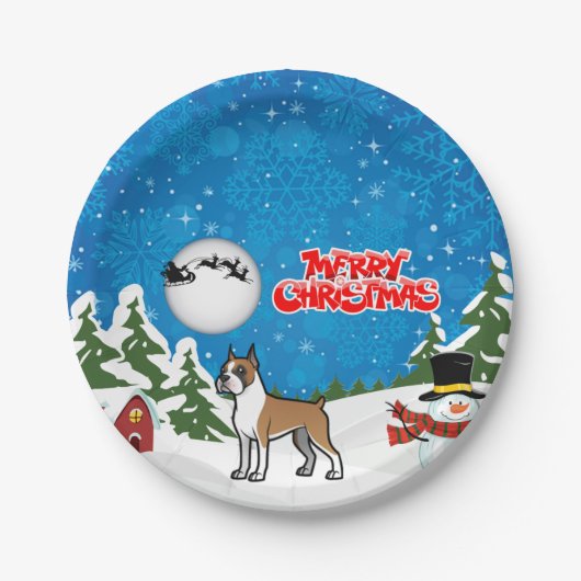 Vrolijk kerstfeest met een Snowman en een Kerstman Papieren Bordje (Voorkant)