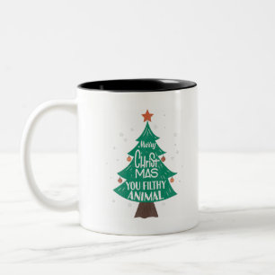 Vrolijk kerstfeest met een vederdiertje tweekleurige koffiemok