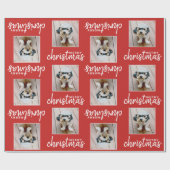 Vrolijk kerstfeest met één vierkant foto - rood cadeaupapier (Vlak)