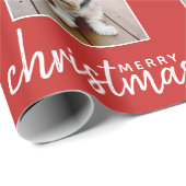 Vrolijk kerstfeest met één vierkant foto - rood cadeaupapier (Rol Hoek)