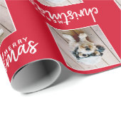 Vrolijk kerstfeest met één vierkant foto - rood cadeaupapier (Rol Hoek)