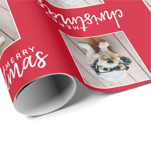 Vrolijk kerstfeest met één vierkant foto - rood cadeaupapier (Rol Hoek)