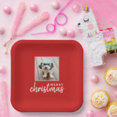 Vrolijk kerstfeest met één vierkant foto - rood papieren bordje (Feest)