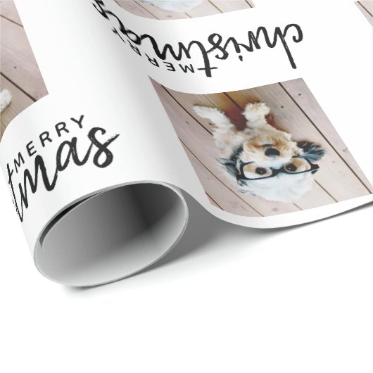 Vrolijk kerstfeest met één vierkante foto - wit cadeaupapier (Rol Hoek)