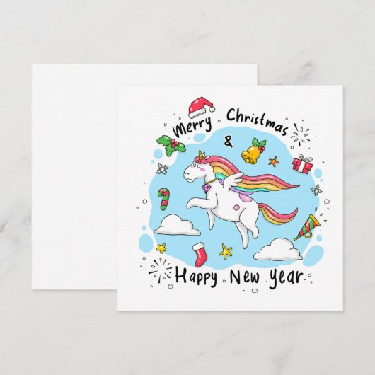 Vrolijk kerstfeest met eenhoorn feestdagenkaart (Voorkant / Achterkant)
