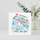 Vrolijk kerstfeest met eenhoorn feestdagenkaart (Staand voorkant)