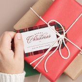 Vrolijk kerstfeest met elegant gepersonaliseerde v cadeaulabel