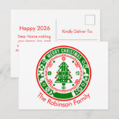 Vrolijk kerstfeest met familienaam feestdagenkaart (Voorkant / Achterkant)