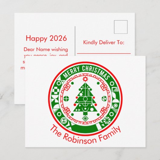 Vrolijk kerstfeest met familienaam feestdagenkaart (Voorkant / Achterkant)
