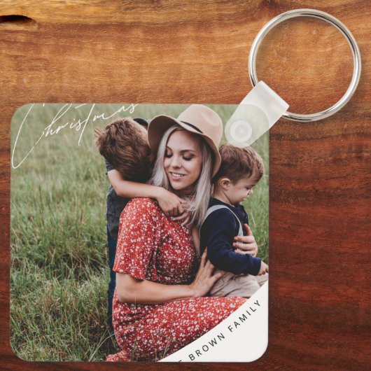 Vrolijk kerstfeest met Family Metal Square Sleutel Sleutelhanger (Achterkant)