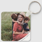 Vrolijk kerstfeest met Family Metal Square Sleutel Sleutelhanger (Achterkant)