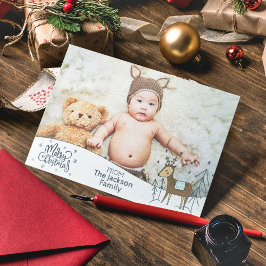 Vrolijk kerstfeest met foto's, snowy-lijst en rend feestdagenkaart