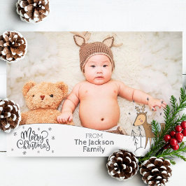 Vrolijk kerstfeest met foto's, snowy-lijst en rend feestdagenkaart