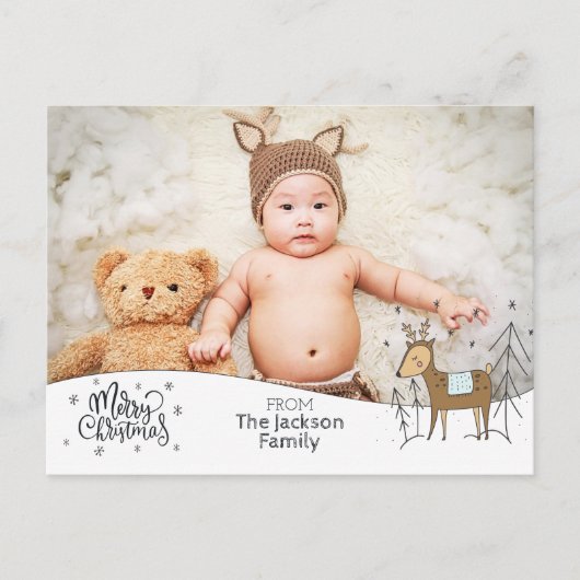 Vrolijk kerstfeest met foto's, snowy-lijst en rend feestdagenkaart (Voorkant)