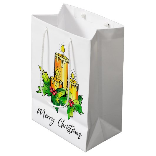 Vrolijk kerstfeest met gemiddelde cadeautas (Voorkant Gekanteld)