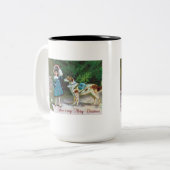 Vrolijk kerstfeest  met Girl English Setter Tweekleurige Koffiemok (Voorkant links)
