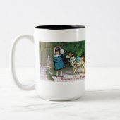 Vrolijk kerstfeest  met Girl English Setter Tweekleurige Koffiemok (Links)