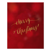 Vrolijk kerstfeest met Gold Foil Red Bokeh-script Foto Afdruk (Voorkant)