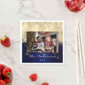 Vrolijk kerstfeest met Gold Glitter Photo Navy Servet (Insitu)