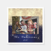 Vrolijk kerstfeest met Gold Glitter Photo Navy Servet (Voorkant)
