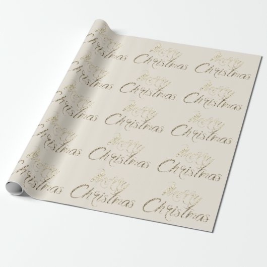 Vrolijk kerstfeest met Gold Glitter Script Ivory Cadeaupapier (Uitgerold)