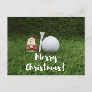 Vrolijk kerstfeest met golfer met golf- en kerstba briefkaart