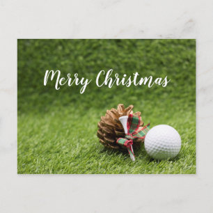 Vrolijk kerstfeest met golfer met golfbal briefkaart
