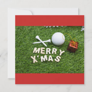 Vrolijk kerstfeest met golfer met golfbal en cadea