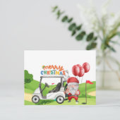 Vrolijk kerstfeest met golfkarretje voor golfer feestdagenkaart (Staand voorkant)