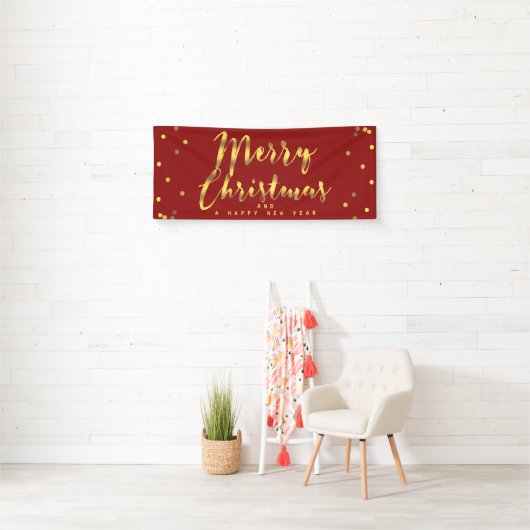 Vrolijk kerstfeest met gouden Confetti rood Spandoek (Insitu)