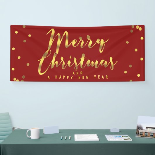 Vrolijk kerstfeest met gouden Confetti rood Spandoek (Beurs)