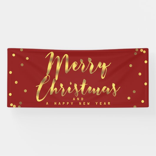 Vrolijk kerstfeest met gouden Confetti rood Spandoek (Horizontaal)