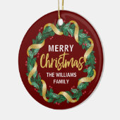 Vrolijk kerstfeest met gouden familie, aangepast r keramisch ornament (Links)