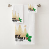 Vrolijk kerstfeest met gouden kerstbomen bad handdoek (Insitu)