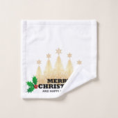 Vrolijk kerstfeest met gouden kerstbomen bad handdoek (Wasdoekje)