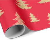 Vrolijk kerstfeest met gouden kerstbomen rood cadeaupapier (Rol Hoek)