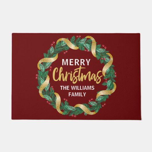 Vrolijk kerstfeest met gouden monogram rood deurmat (Voorkant)