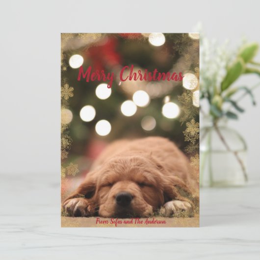 Vrolijk kerstfeest met gouden sneeuwvlok lijst feestdagenkaart (Staand voorkant)