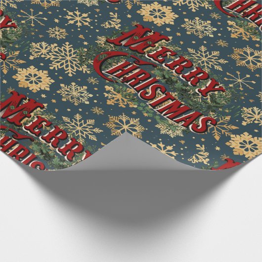 Vrolijk kerstfeest met  gouden sneeuwvlokken cadeaupapier (Hoek)