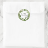 Vrolijk kerstfeest met Greenery Leaves Holiday Ronde Sticker (Tas)