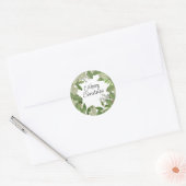 Vrolijk kerstfeest met Greenery Leaves Holiday Ronde Sticker (Envelop)