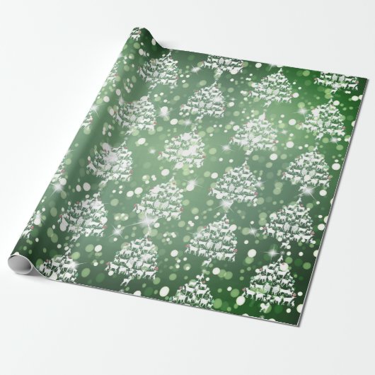 Vrolijk kerstfeest met groene bokeh Goat met kerst Cadeaupapier (Uitgerold)