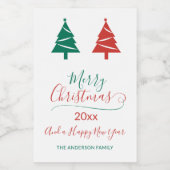 Vrolijk kerstfeest met groene kerstbomen voedselcontainer etiket (Enkel label)